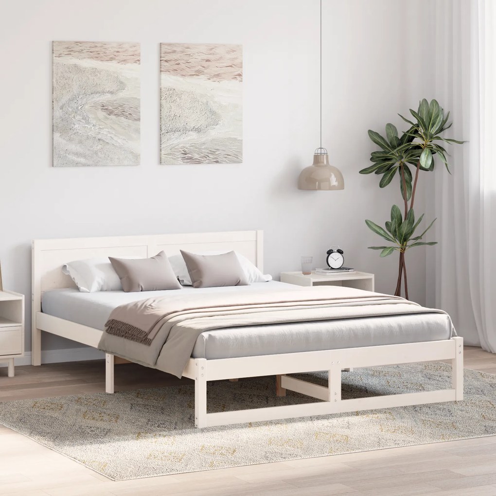 vidaXL Κρεβάτι Λευκό Μασίφ ξύλο πεύκου 140 x 200 εκ Κρεβάτι Ορθογώνιο