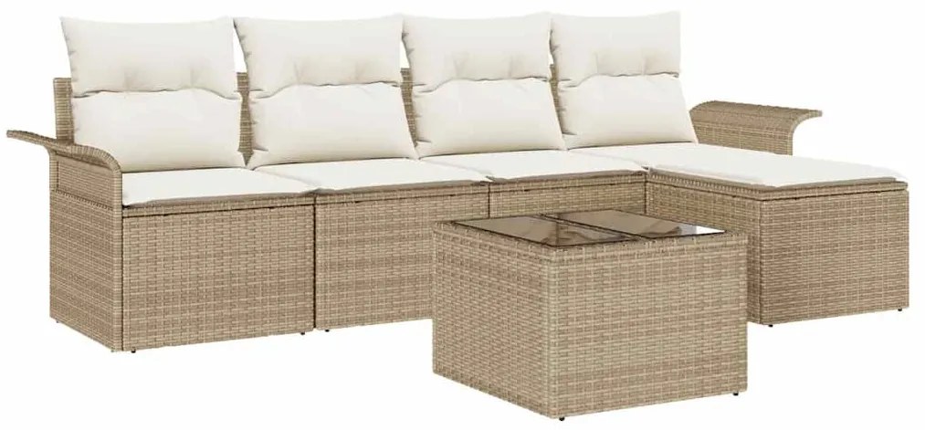 vidaXL Σετ Καναπέ Κήπου με μαξιλάρι 6 pcs Μπεζ Πολυ ράταν