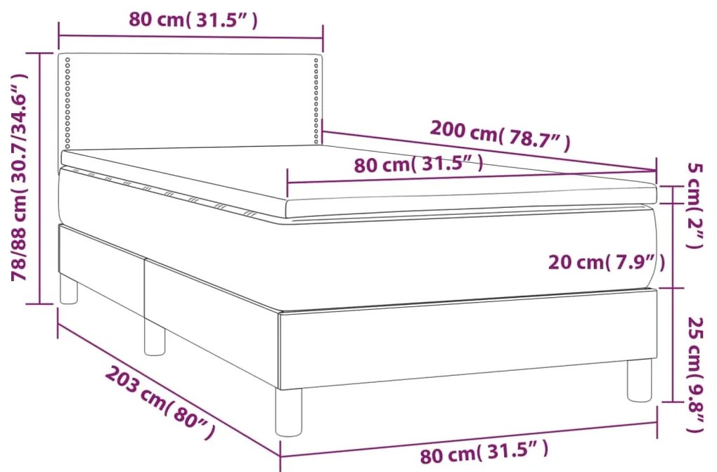 vidaXL Κρεβάτι Boxspring με Στρώμα Μαύρο 80 x 200 εκ. Βελούδινο