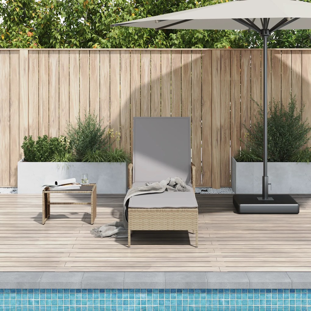 vidaXL Ξαπλώστρα Μπεζ και ανοιχτό γκρι PE ρατάν 157 x 55 x 92 εκ.