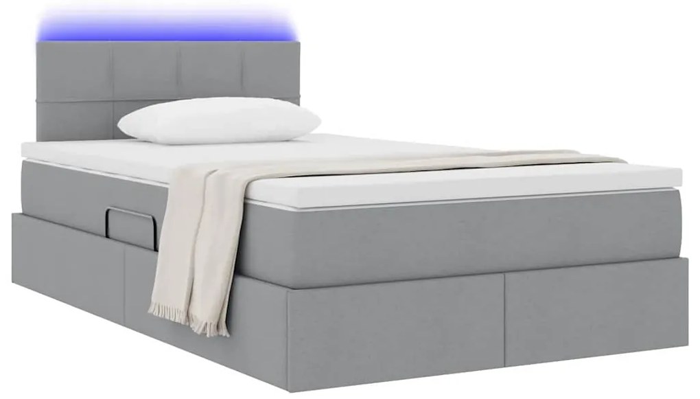 vidaXL Κρεβάτι με αποθηκευτικό χώρο και LED Ανοιχτό γκρι 120 x 200 cm