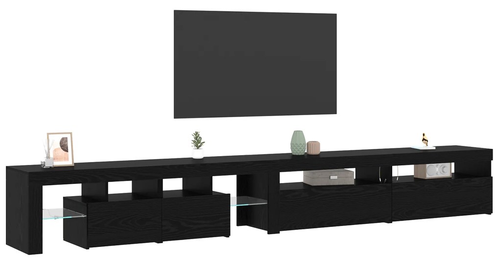 vidaXL TV Cabinets 3 τμχ με Φώτα LED Μαύρη Δρυός Επεξεργασμένο Ξύλο