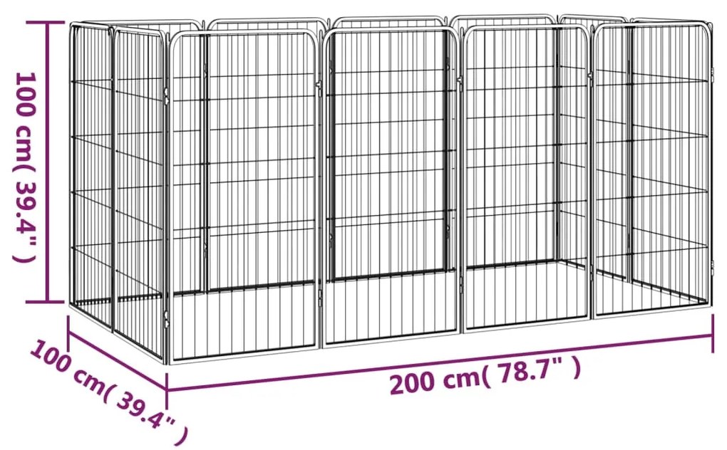 vidaXL Κλουβί Σκύλου 12 Πάνελ Μαύρο 50x100 εκ. Ατσάλι με Βαφή Πούδρας