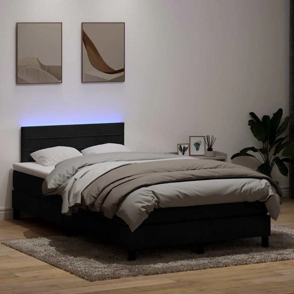 Κρεβάτι Boxspring με Στρώμα & LED Μαύρο 1120x210 εκ. Βελούδινο