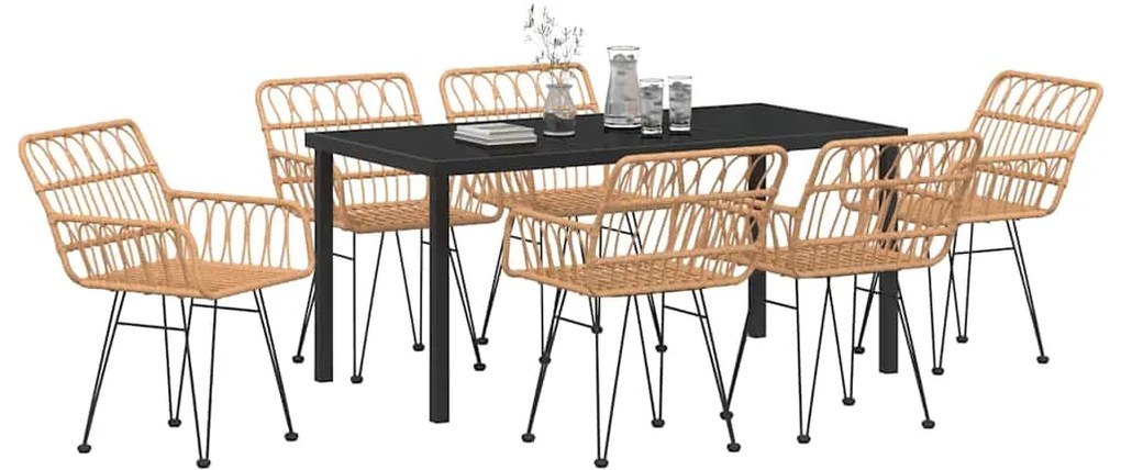 vidaXL Σέτ φαγητού για κήπο 7 pcs Καφέ Πολυ ράταν