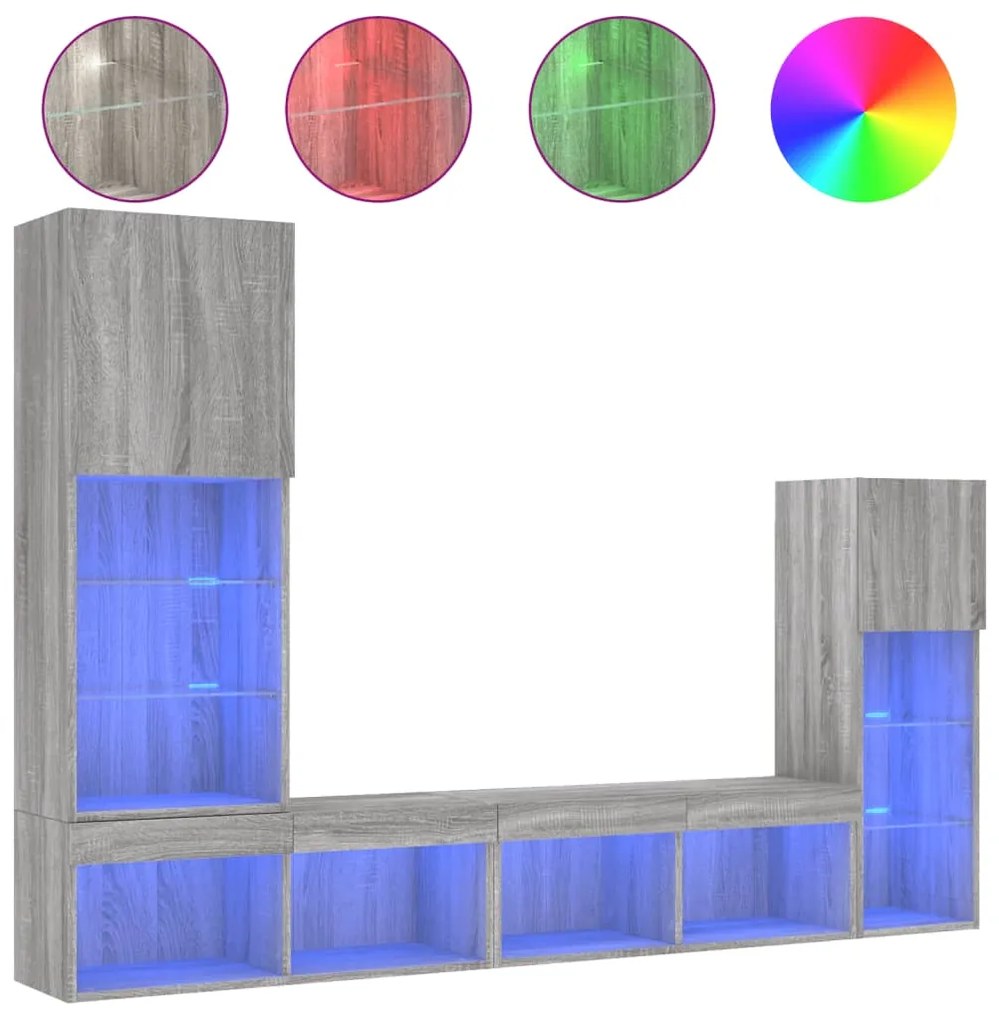 vidaXL Έπιπλα Τοίχου Τηλεόρασης 4 τεμ. LED Γκρι Sonoma από Επεξ. Ξύλο