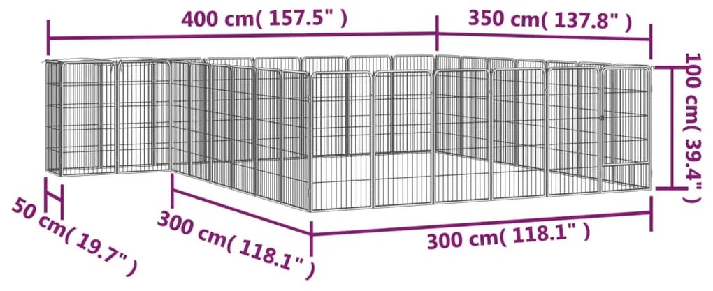 vidaXL Κλουβί Σκύλου 30 Πάνελ Μαύρο 50x100 εκ. Ατσάλι με Βαφή Πούδρας