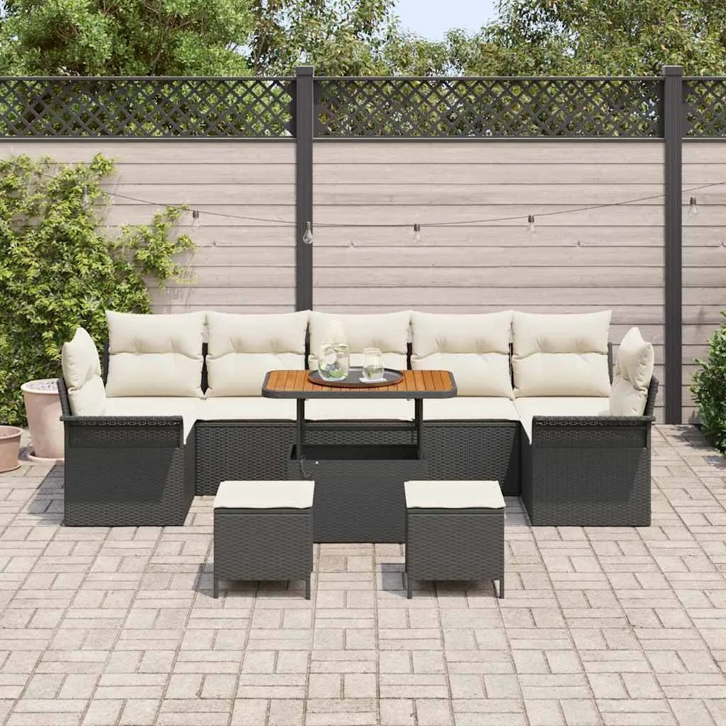 vidaXL Σετ Καναπέ Κήπου 10 pcs Μαύρο, Κρέμα 90 x 55 x 71 cm