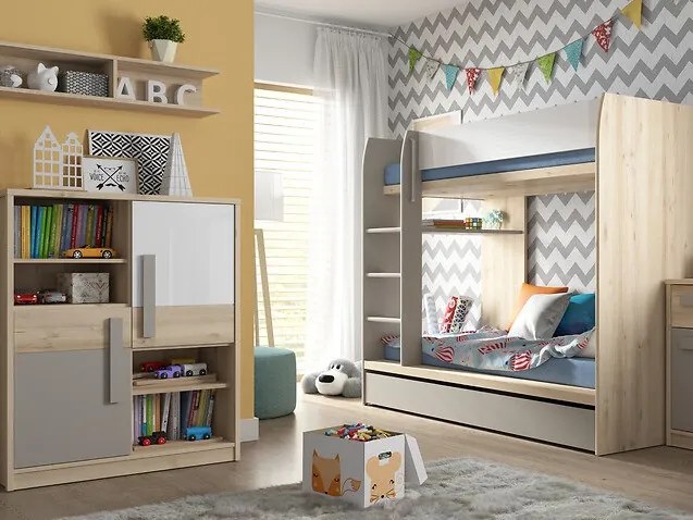 Κουκέτα Boston BD115, Δύο ορόφων, Ανοιχτό καφέ, 80x180, Πλαστικοποιημένη μοριοσανίδα, Τάβλες για Κρεβάτι, 97x184x159cm