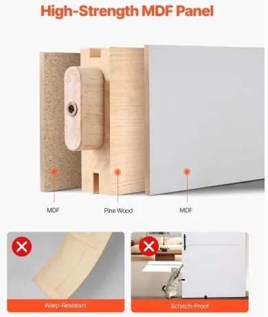 VEVOR Sliding Barn Door with Hardware Kit 1219 x 2134mm MDF Panel PVC Surface