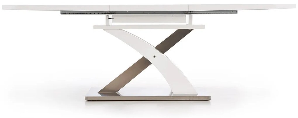 Τραπέζι Houston 222, Γυαλιστερό λευκό, 77x90x160cm, 86 kg, Επιμήκυνση, Ινοσανίδες μέσης πυκνότητας, Μέταλλο, Ινοσανίδες μέσης πυκνότητας | Epipla1.gr