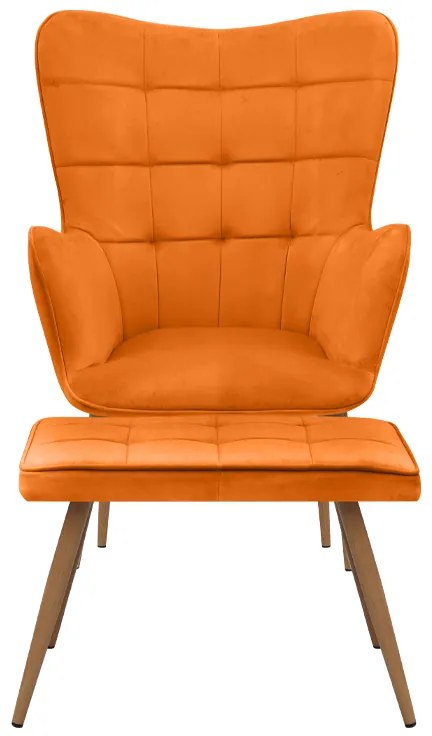 Πολυθρόνα - Μπερζέρα με υποπόδιο Lily Megapap κροκί βελούδο - μεταλλικό πόδι χρώμα φυσικό 70x62x98εκ.