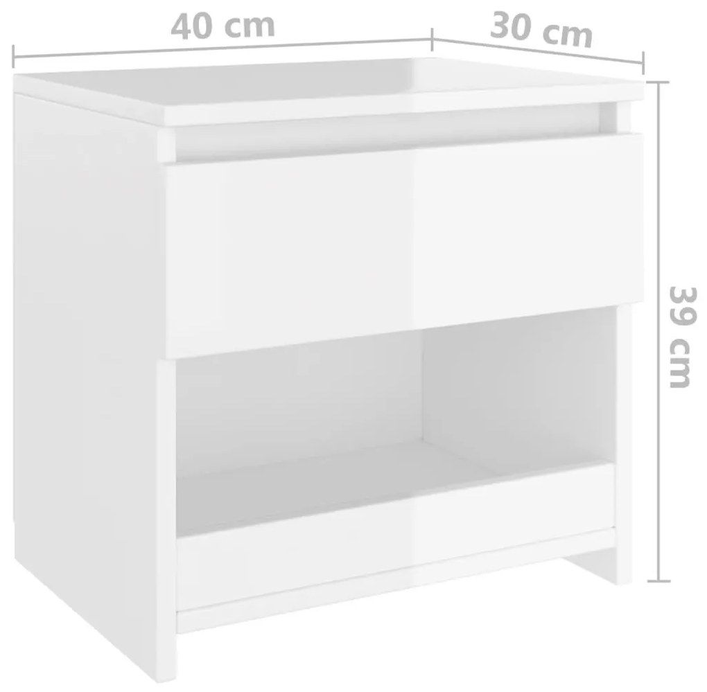 Κομοδίνο Γυαλιστερό Λευκό 40 x 30 x 39 εκ. από Επεξ. Ξύλο - Λευκό