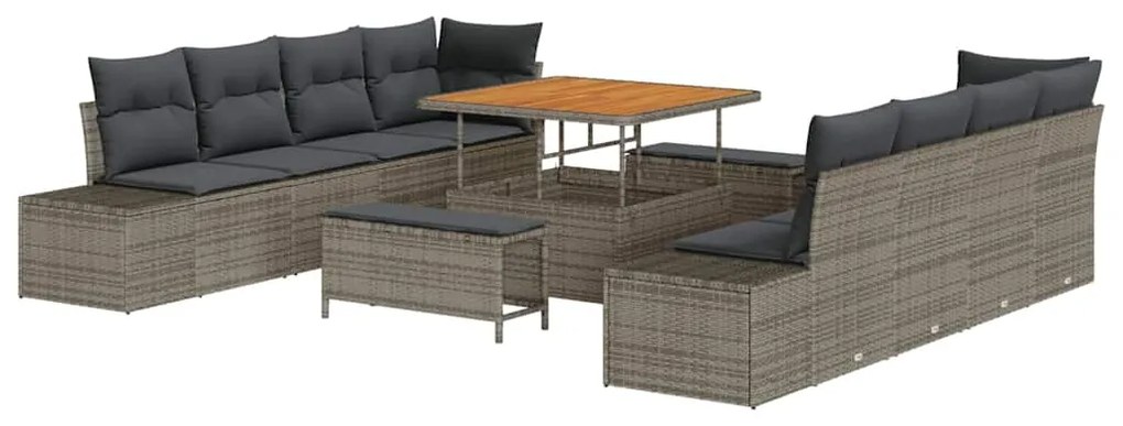 vidaXL Σετ Κήπου 11 Τεμαχίων Με Μαξιλάρια Γκρι Poly Rattan