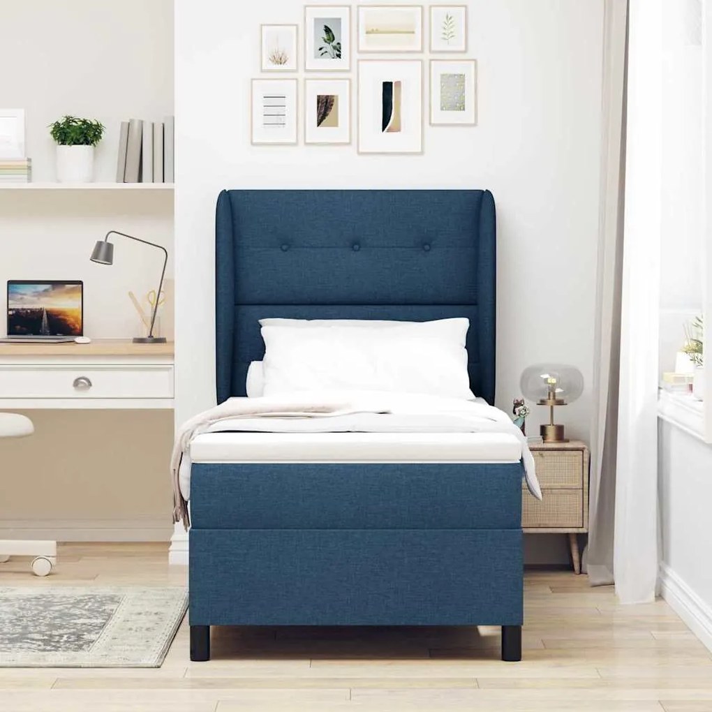vidaXL Κρεβάτι με ελατήρια με στρώμα Μπλε 90 x 190 cm ύφασμα