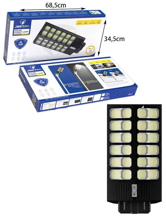 Jortan Led Αδιάβροχο Ηλιακό Φωτιστικό Δρόμου 2400W με Ανιχνευτή Κίνησης Και Τηλεχειριστήριο IP66 - Solar Street Lamp