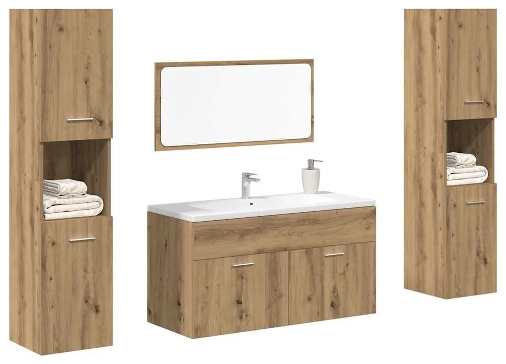 Σετ Επίπλων Μπάνιου 4 Τεμαχίων Τεχνίτης Δρυς από Τεχν. Ξύλο