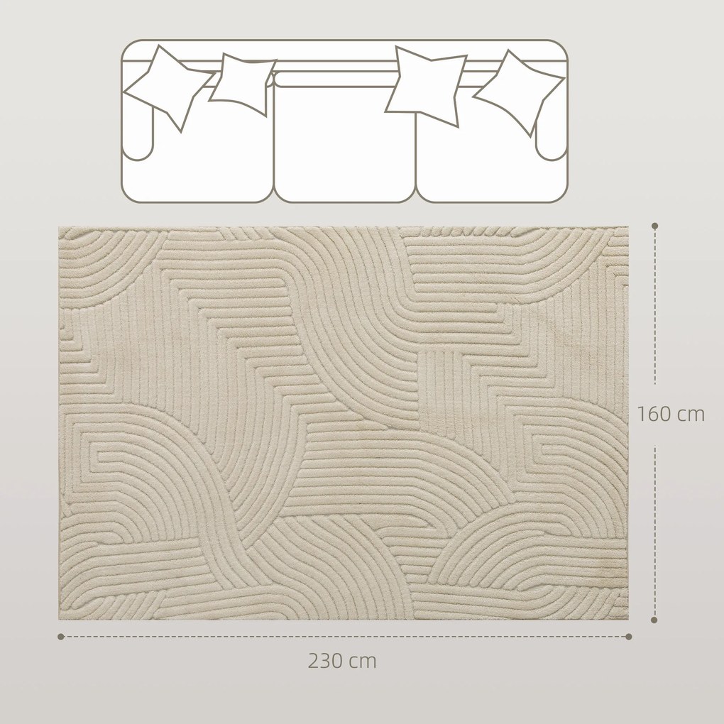 HOMCOM Χαλάκι υφαντό στο μηχάνημα, 15 mm ύψος, ευέλικτο, αντιολισθητικό, Κρεμ Λευκό