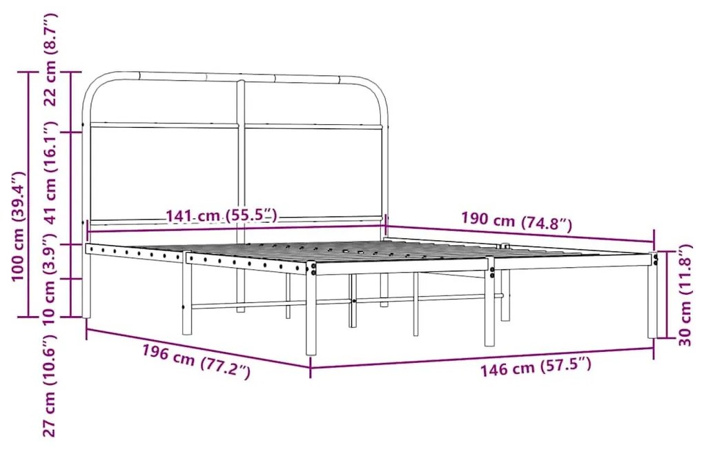 Πλαίσιο Κρεβατιού Χωρ. Στρώμα Καφέ Δρυς 140x190 εκ. Επ. Ξύλο - Καφέ