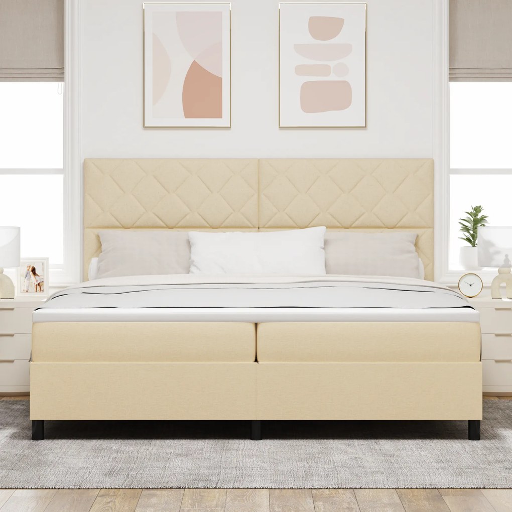 vidaXL Κρεβάτι με ελατήρια με στρώμα Κρεμ 200 x 200 cm ύφασμα