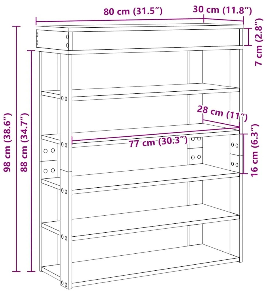 Ράφι παπουτσιών Μαύρο 80x30x98 cm Κατασκευασμένο ξύλο - Μαύρο
