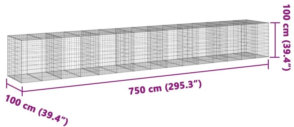 Συρματοκιβώτιο με Κάλυμμα 750x100x100εκ από Γαλβανισμένο Χάλυβα - Ασήμι