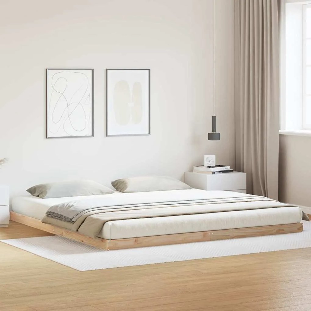 vidaXL Κρεβάτι δαπέδου Φυσικό 200 x 220 cm Μασίφ ξύλο πεύκου