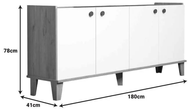 Μπουφές Lethak pakoworld σε oak-λευκή απόχρωση 180x41x78εκ