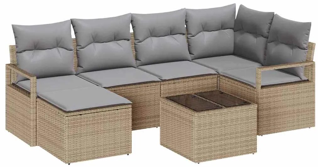 vidaXL Σετ Καναπέ Κήπου 7 pcs Μπεζ Πολυ ράταν