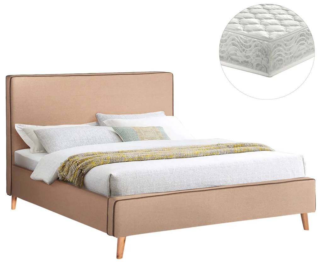 ΚΡΕΒΑΤΙ ΜΕ ΣΤΡΩΜΑ INDRA HM21280.02 ΜΠΕΖ ΥΦΑΣΜΑ--ΓΙΑ 160x200εκ