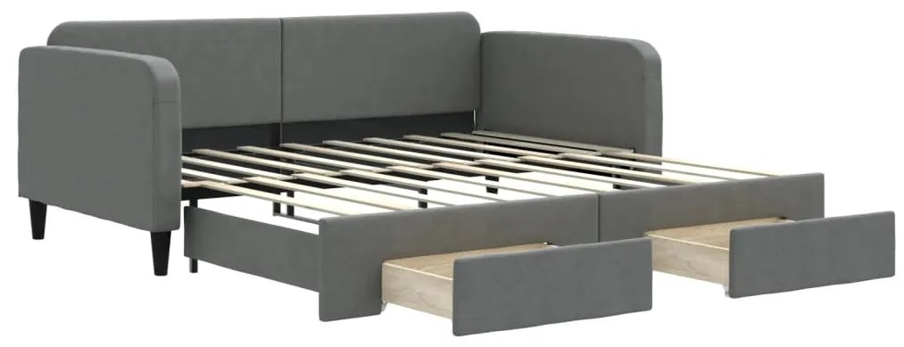 vidaXL Καναπές Κρεβάτι Συρόμενος Σκούρο Γκρι 90x190 εκ Ύφασμα Συρτάρια