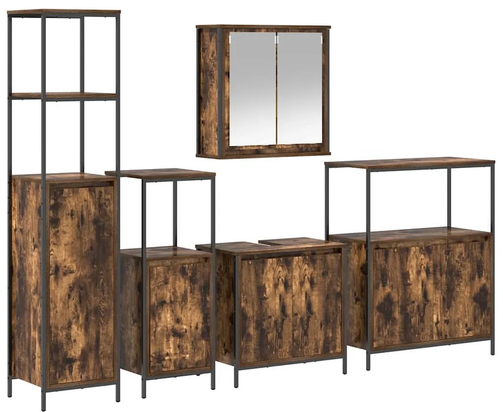 vidaXL Σετ Επίπλων Μπάνιου με ράφι 5 pcs Φουσκωτό δρυς και Μαύρο