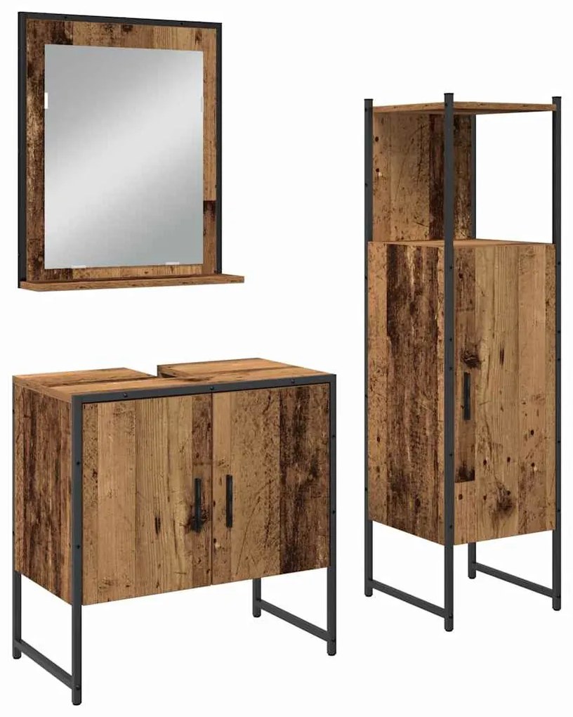 vidaXL Σετ Επίπλων Μπάνιου με αποθήκευση 3 pcs Καφέ 33 x 33 x 102.5 εκ