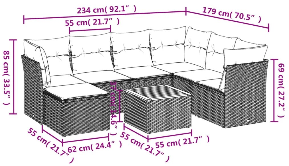 vidaXL Σαλόνι Κήπου 8 Τεμαχίων Μαύρο από Συνθετικό Ρατάν με Μαξιλάρια