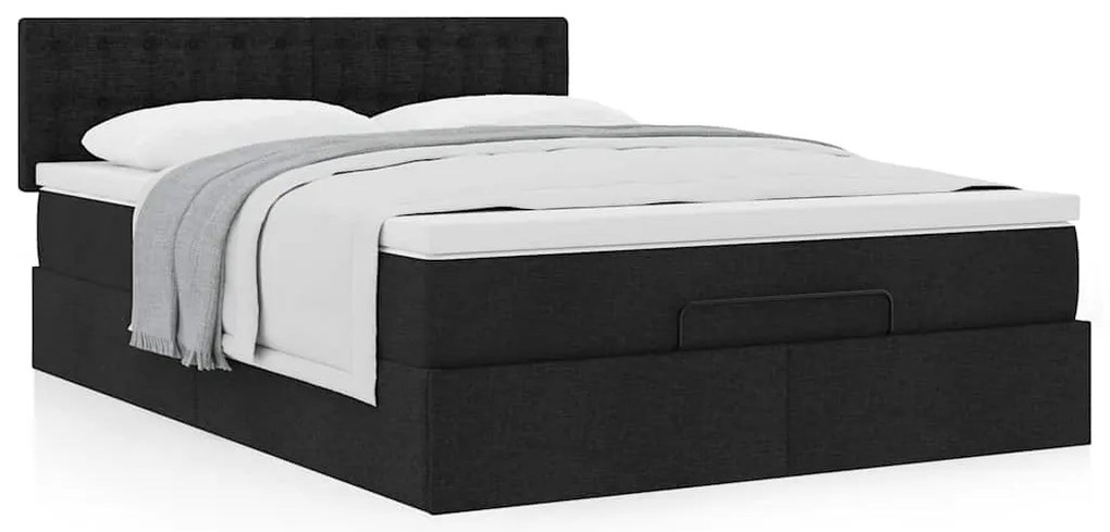 vidaXL Οθωμανικό κρεβάτι με στρώμα Μαύρο 140x200cm Ύφασμα