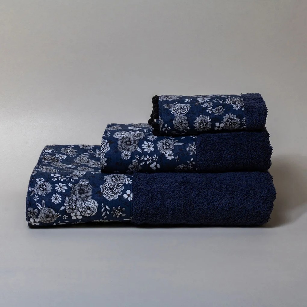Πετσέτα Προσώπου (50x100) White Fabric Dahlia Blue 600gsm