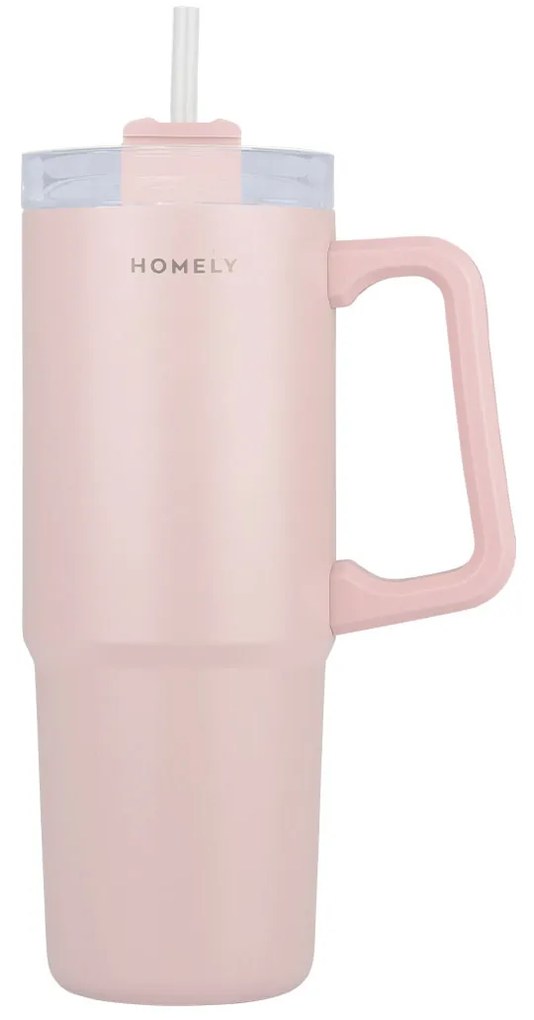 Κούπα Θερμός Με Λαβή &amp; Καλαμάκι 900ml Homely Tumbler Rose Quartz 01-34535