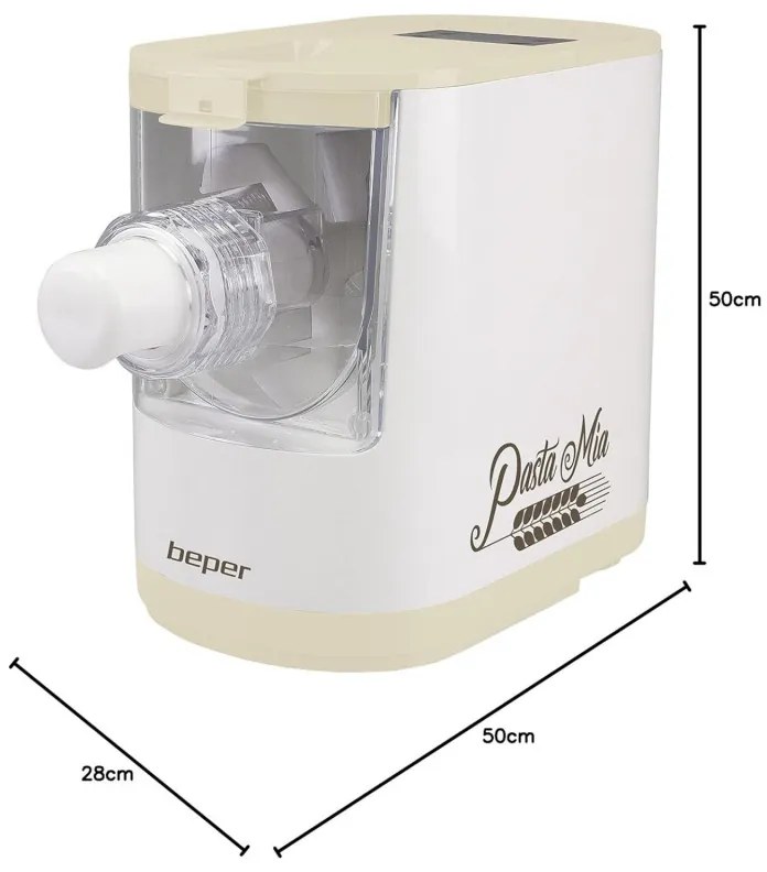 Μηχανή παρασκευής φρέσκων ζυμαρικών και σπαγγέτι Beper P102SBA500, 200W, 8 ρυθμίσεις, Ανοξείδωτο ατσάλι, Αυτόματο, Λευκό/μπεζ