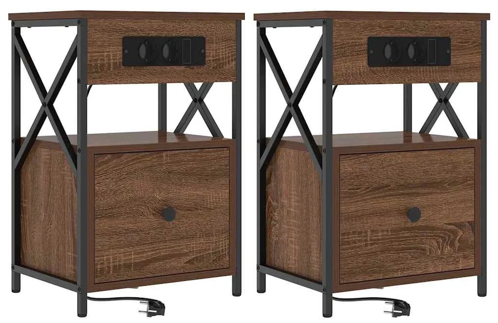 vidaXL Κομοδίνο 2 pcs Καφέ δρυς 40 x 31 x 60 εκ. Επεξεργασμένο ξύλο