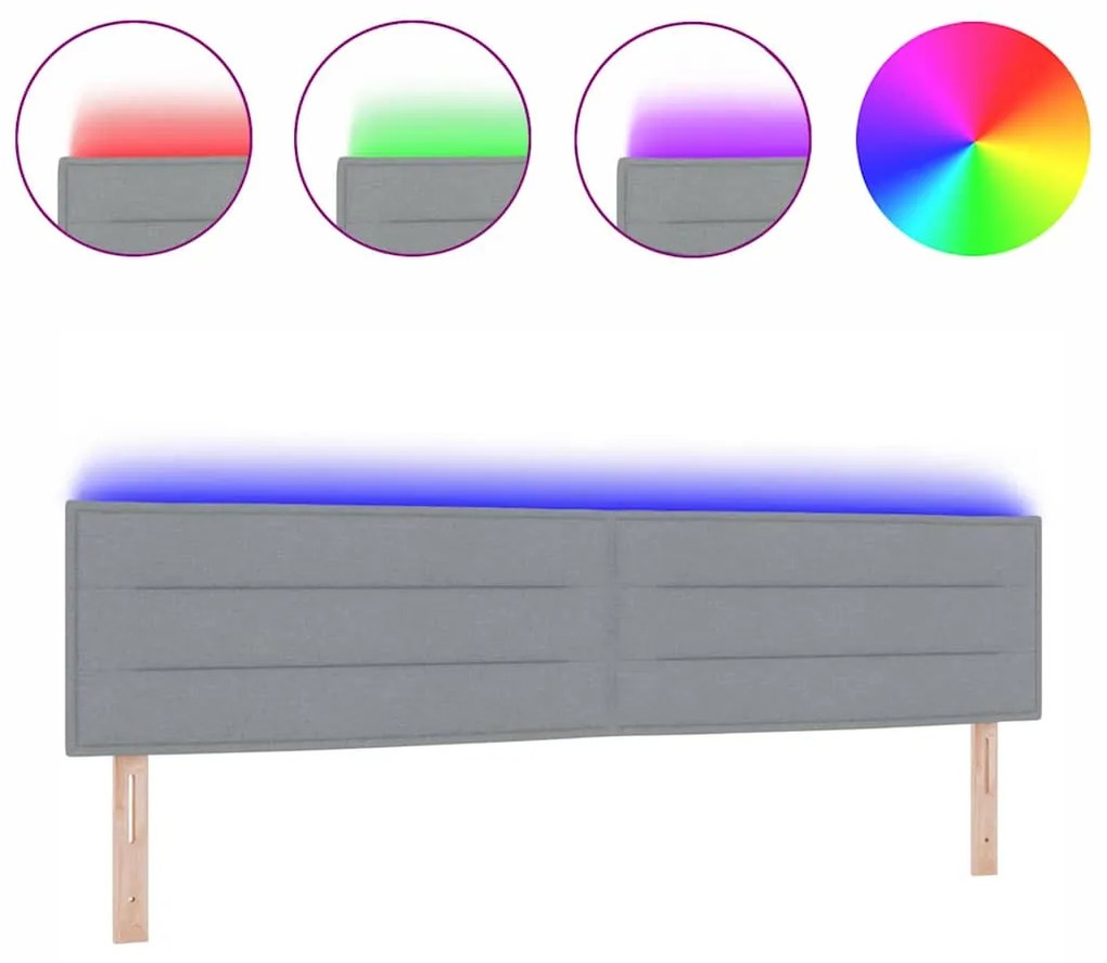 vidaXL LED κεφαλάρι με φώτα λωρίδας LED Ανοιχτό γκρι 200 cm ύφασμα