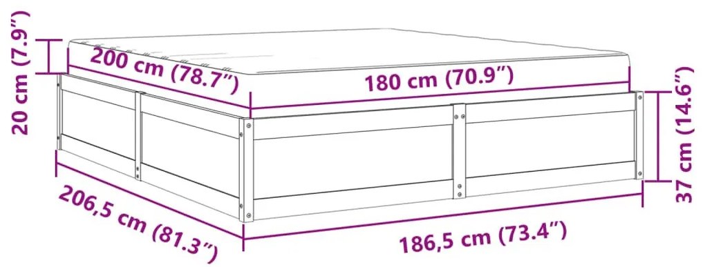 Κρεβάτι με Στρώμα Λευκό 180x200 εκ Μασίφ Ξύλο Πεύκου - Λευκό