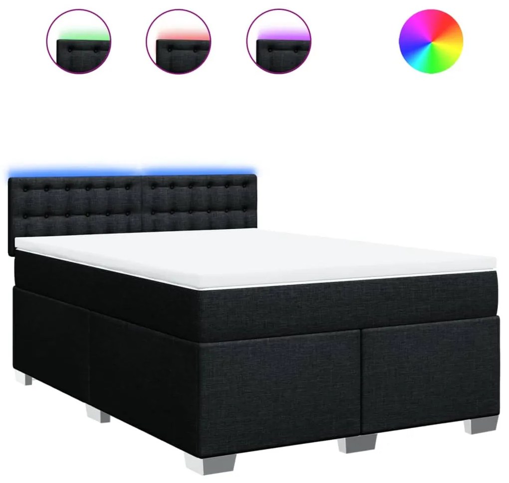 vidaXL Κρεβάτι Boxspring με Στρώμα Μαύρο 140x190 εκ. Υφασμάτινο