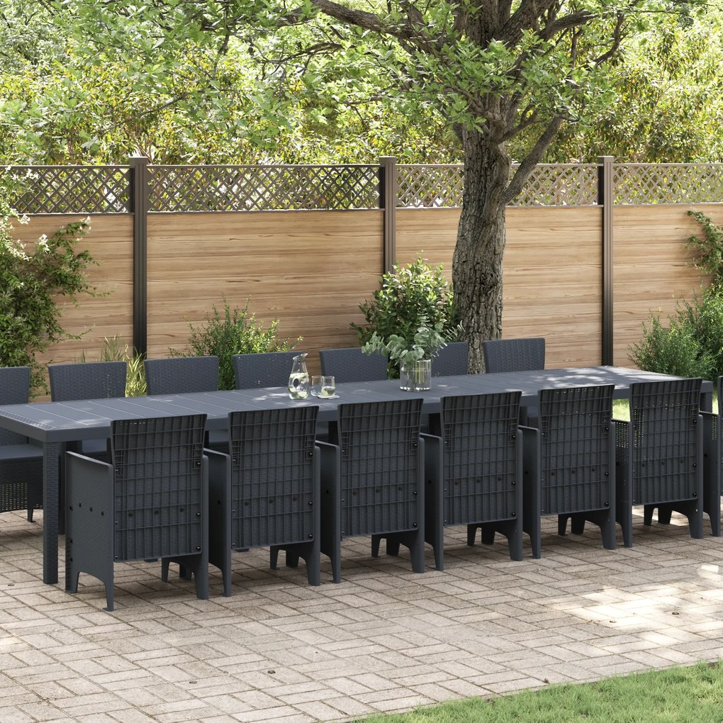 vidaXL Σέτ φαγητού για κήπο 15 pcs Ανθρακί Rattan Polt