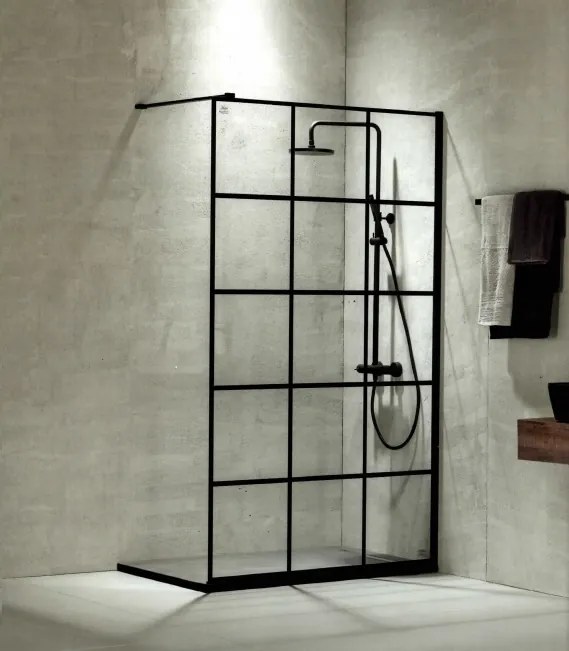 Διαχωριστικό Ντουσιέρας 120 εκ. 200 εκ.  8 χιλ. Decor Black Matt Clean Glass με Κάθετο Βραχίονα Στήριξης 100 εκ. Devon Iwis Walk-In IW120DC-400