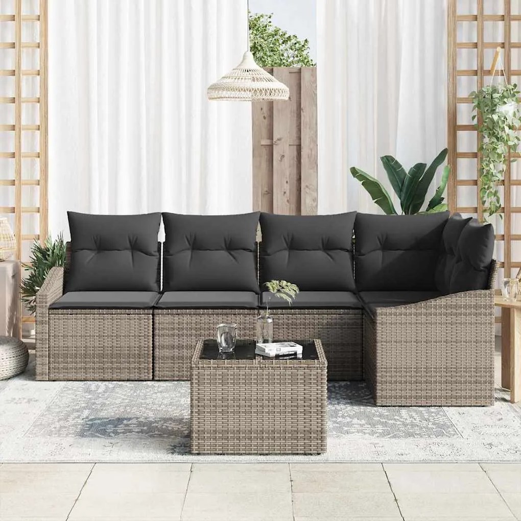 vidaXL Σετ Καναπέ Κήπου 6 pcs Γκρι Πολυ ράταν