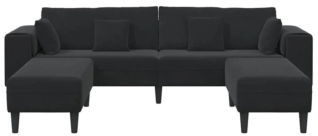 vidaXL Βελούδινος καναπές με μαξιλάρι 3 pcs Μαύρο 208 εκ. Βελούδο