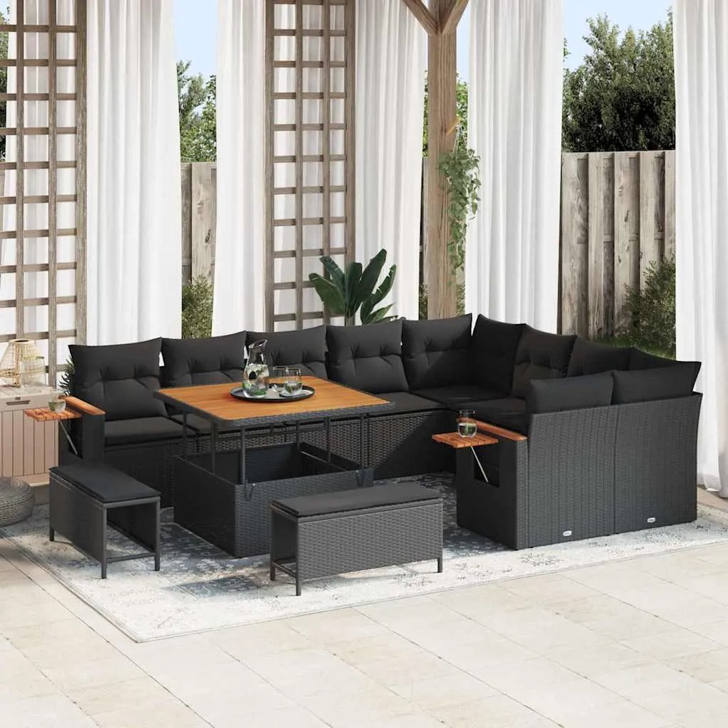 vidaXL Σετ Καναπέ Κήπου με μαξιλάρι 12 pcs Μαύρο 100 x 100 x 71 cm