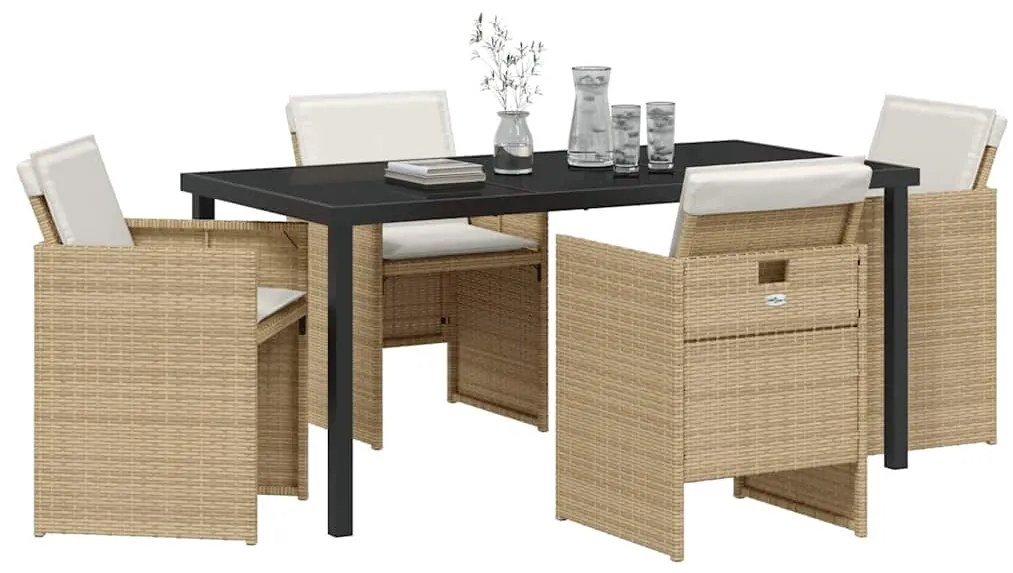 vidaXL Σέτ φαγητού για κήπο 5 pcs Μπεζ συνθετικό ρατάν