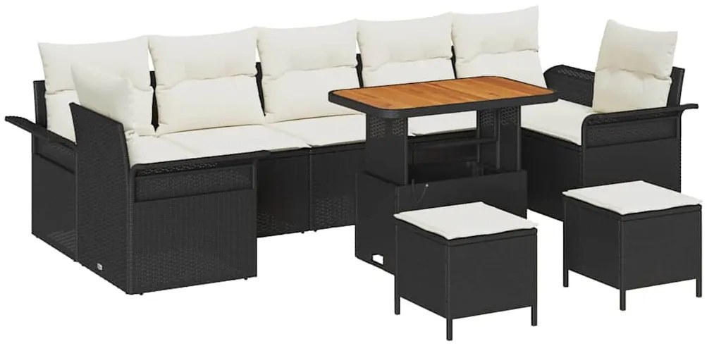 vidaXL Σετ Καναπέ Κήπου με μαξιλάρι με μαξιλάρι 10 pcs Μαύρο και Κρέμα