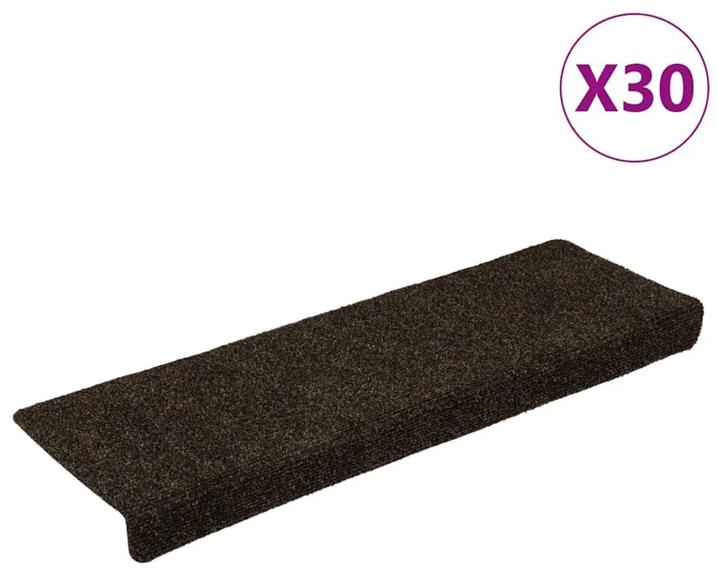 vidaXL Αυτοκόλλητα Πατάκια Σκαλιών 30 τεμ. 65x21x4 εκ. Σκούρο Καφέ Ορθογώνιο Άκρο